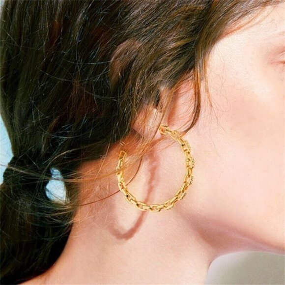 NEW 18k Gold 925 Silver White Sapphire Hoops - Picture 3 of 3